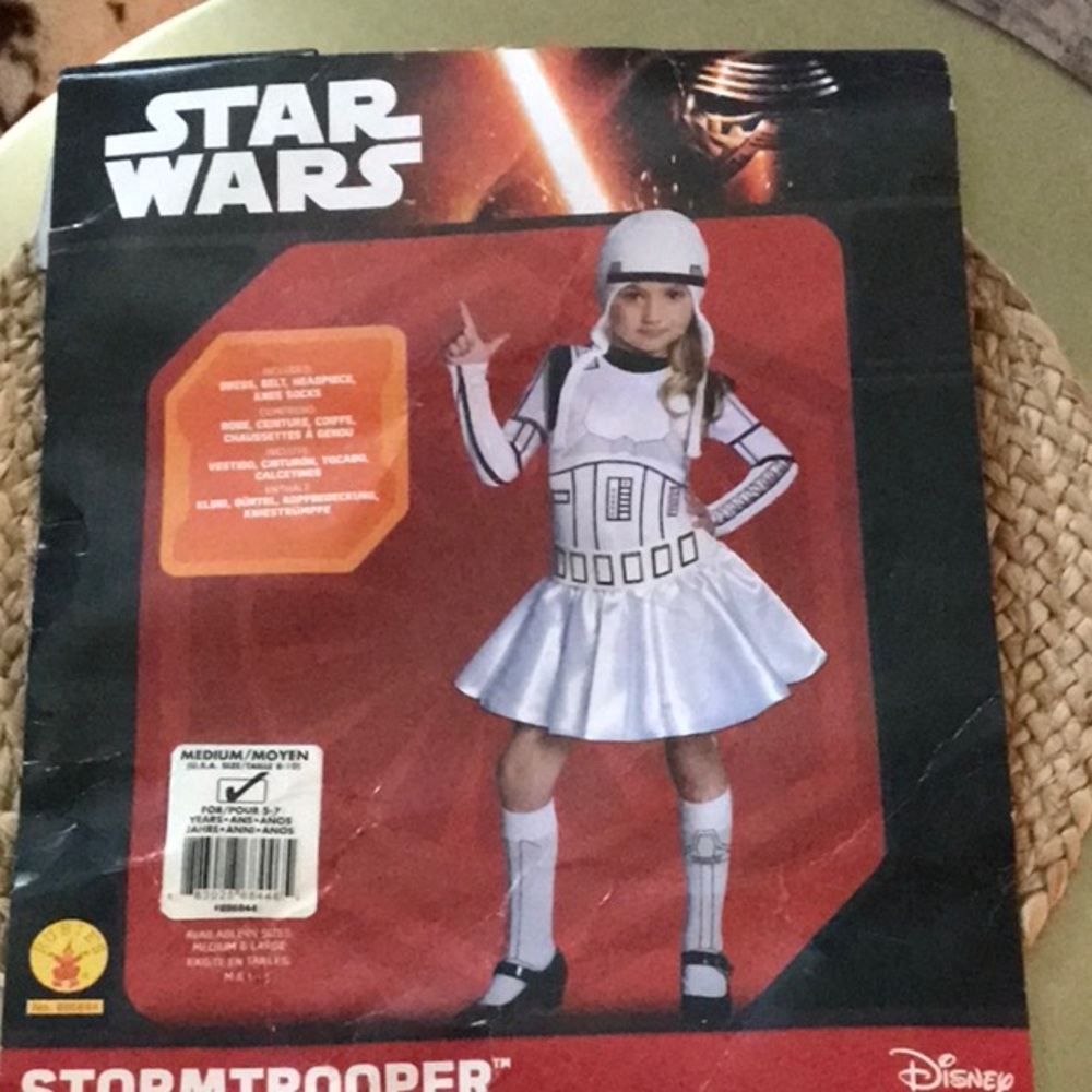 DISNEY STORMTROOPER CHILD COSTUME SIZE MEDIUM INCLUDES DRESS BELT HAT KNEE SOCKS